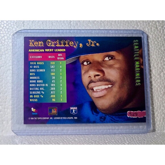 Ken Griffey Jr. 1994 Topps MLB #529 Stadium Club Baseball Card Seattle Mariners - Picture 2 of 2